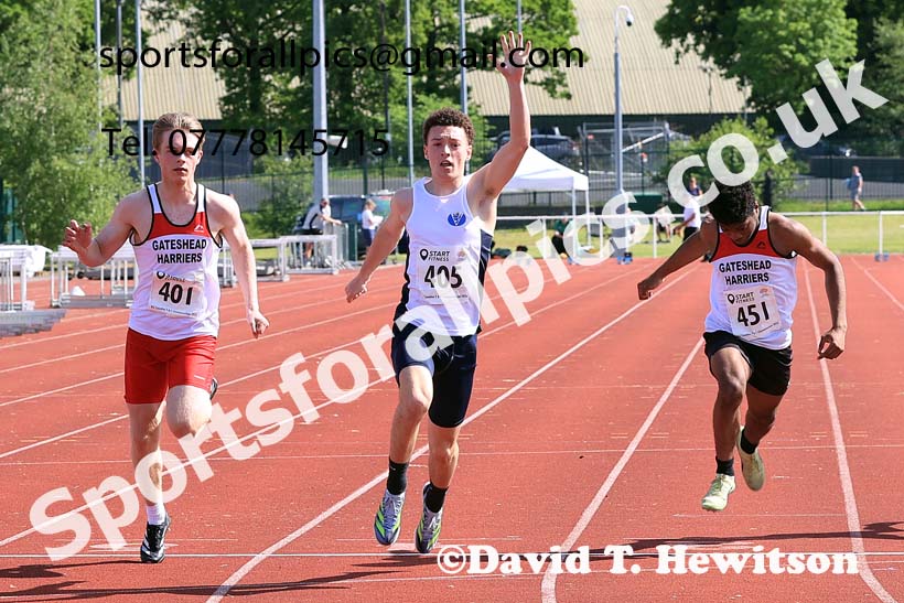 Mens Under-17s 100 metres, 2024 North Eastern Track and Field Champs., Middlesbrough.  Photo: David T. Hewitson/Sports for All Pics